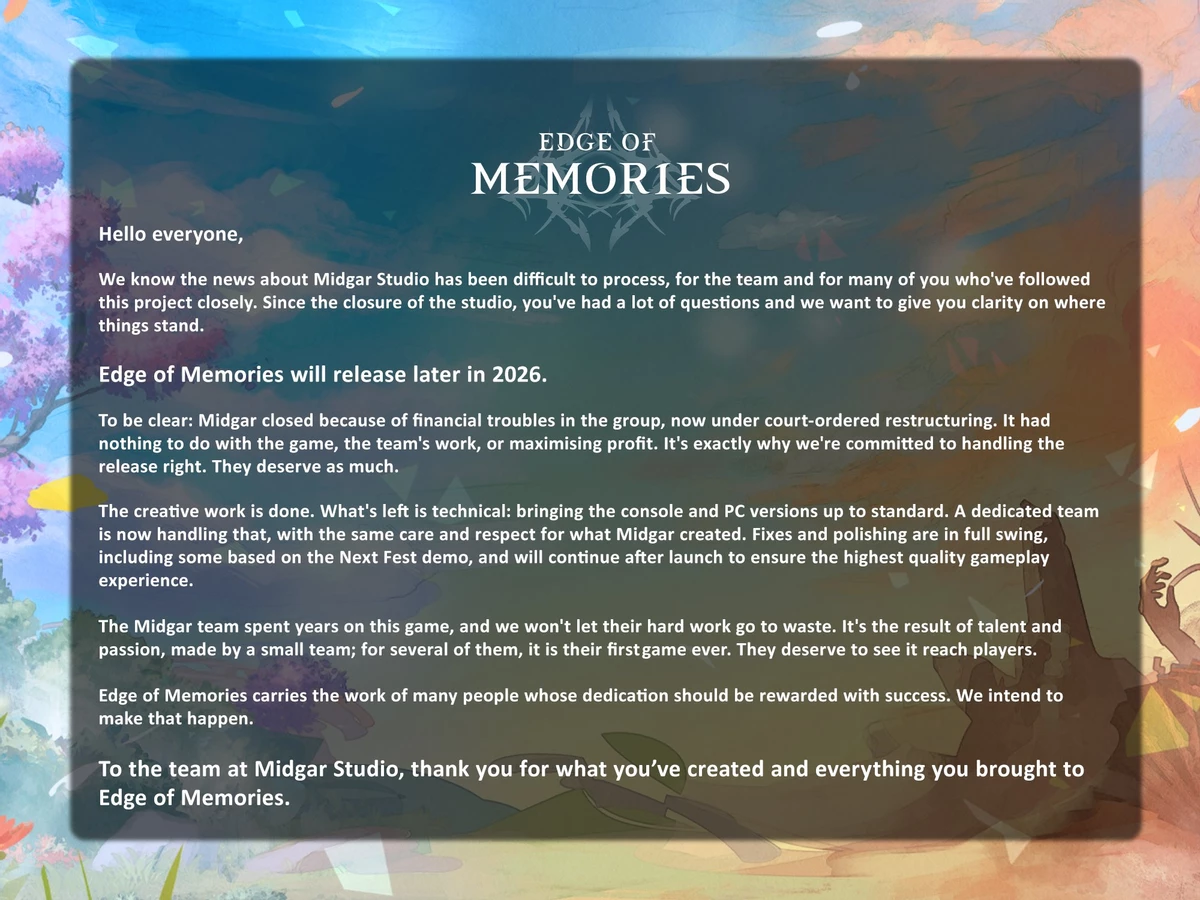 Студия закрылась, но игра все равно выйдет — Edge of Memories доберется до релиза в этом году Студия закрылась, но игра все равно выйдет — Edge of Memories доберется до релиза в этом году