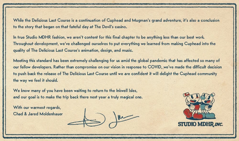 Cuphead - Разработчики перенесли DLC “The Delicious Last Course” на 2021 год