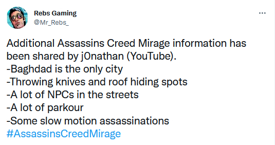 В Сети появились новые подробности по Assassin's Creed Mirage