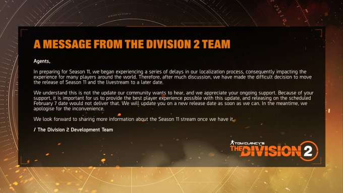 Старт 11 сезона в Tom Clancy’s The Division 2 перенесли