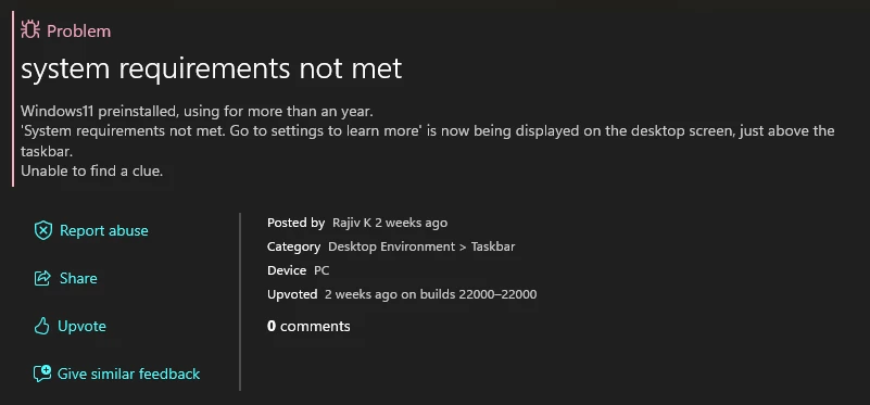 Windows 11 добавляет водяной знак на экраны у неподдерживаемых систем Windows 11 добавляет водяной знак на экраны у неподдерживаемых систем