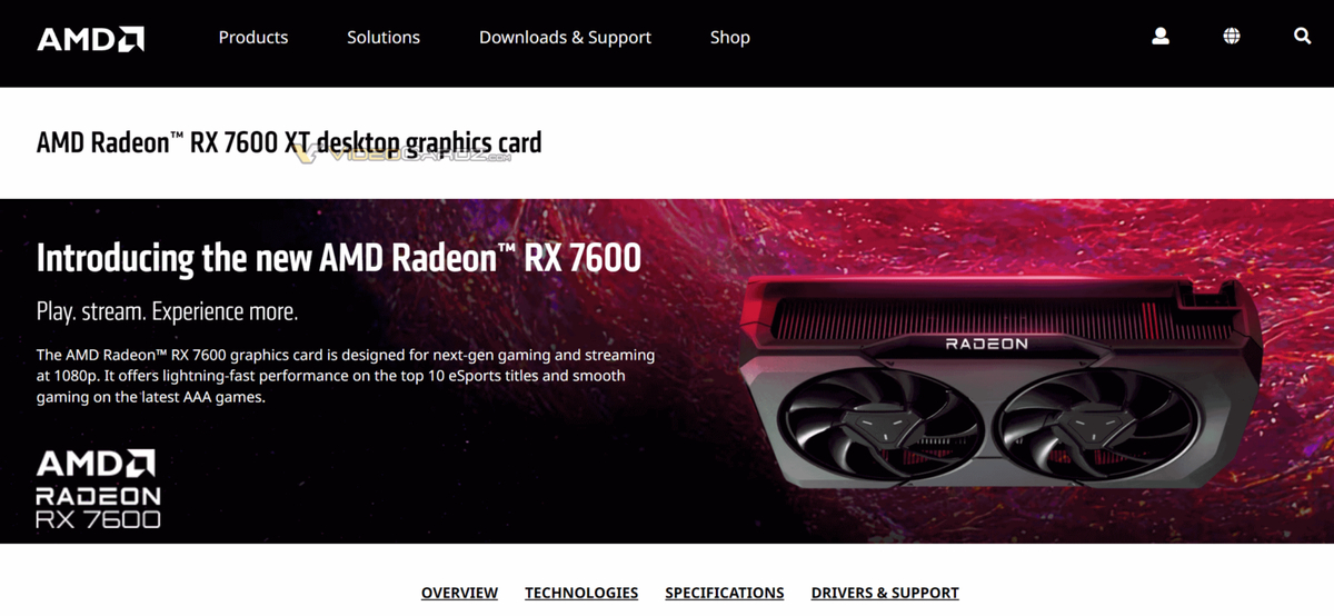 AMD случайно показала RX 7600 XT