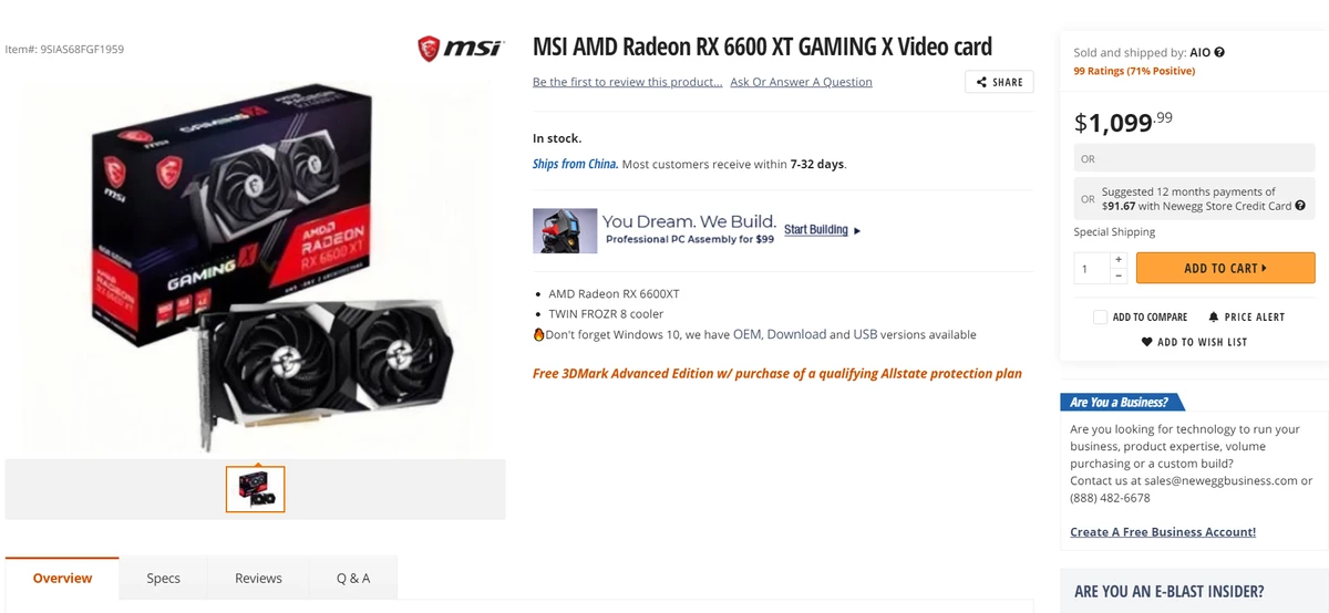 Перекупщики уже продают MSI Radeon RX 6600 XT по $1099