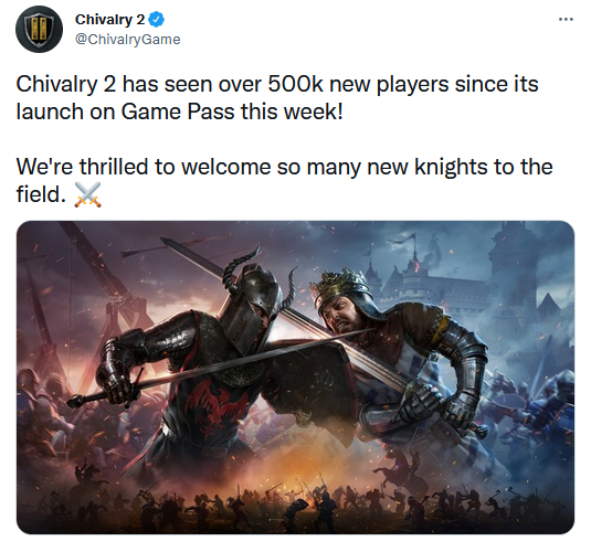 После выхода в Game Pass в Chivalry 2 сыграло более 500 тысяч новых игроков