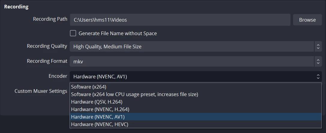 В OBS Studio 29 стало доступно кодирование AV1 от AMD и Intel