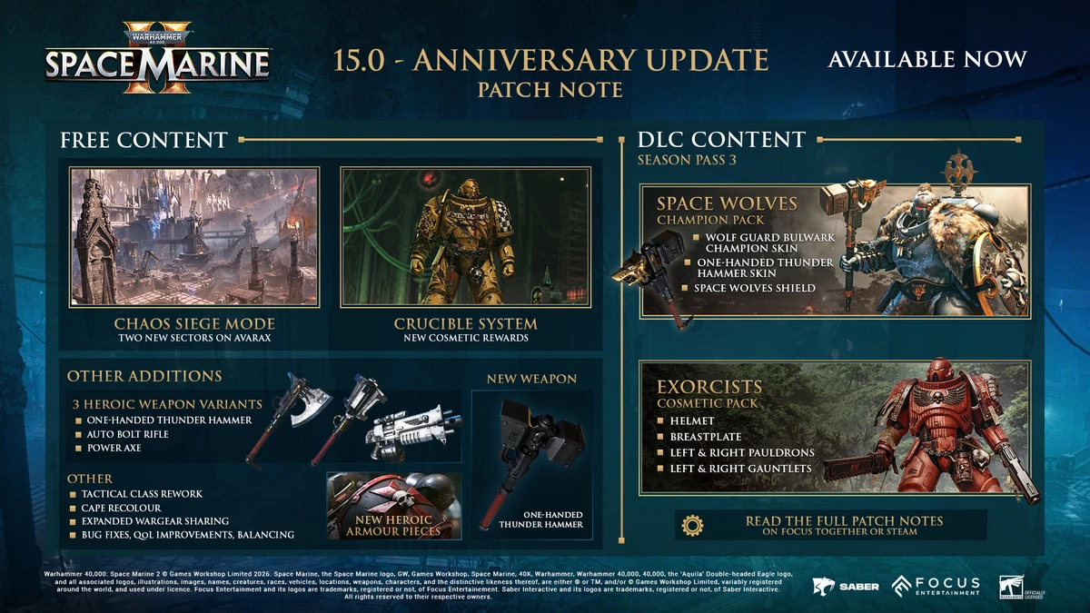 Warhammer 40,000: Space Marine 2 получила патч с возможностью играть за Хаос в режиме Осады