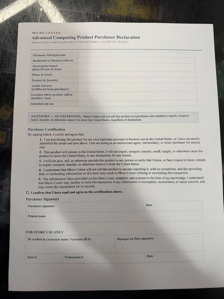 Display Card with Passport - Store Mandatory RTX 5090 Buyer Signs Export Waiver Before Purchase Display Card with Passport - Store Mandatory RTX 5090 Buyer Signs Export Waiver Before Purchase