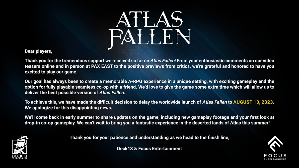 Релиз ролевого экшена Atlas Fallen перенесли на август