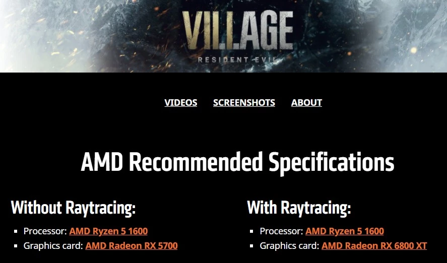 Resident Evil Village - AMD рекомендует для игры с трассировкой лучей RX 6800 XT