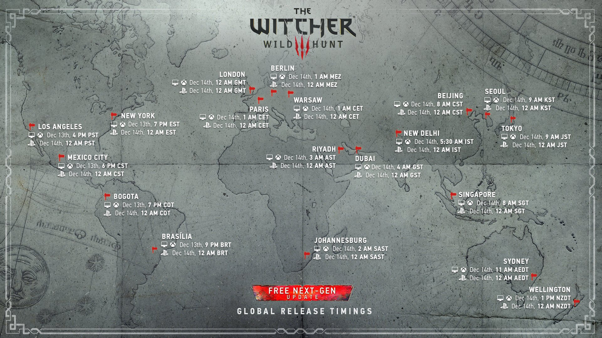 Точное время выхода The Witcher 3: Wild Hunt – Complete Edition по регионам