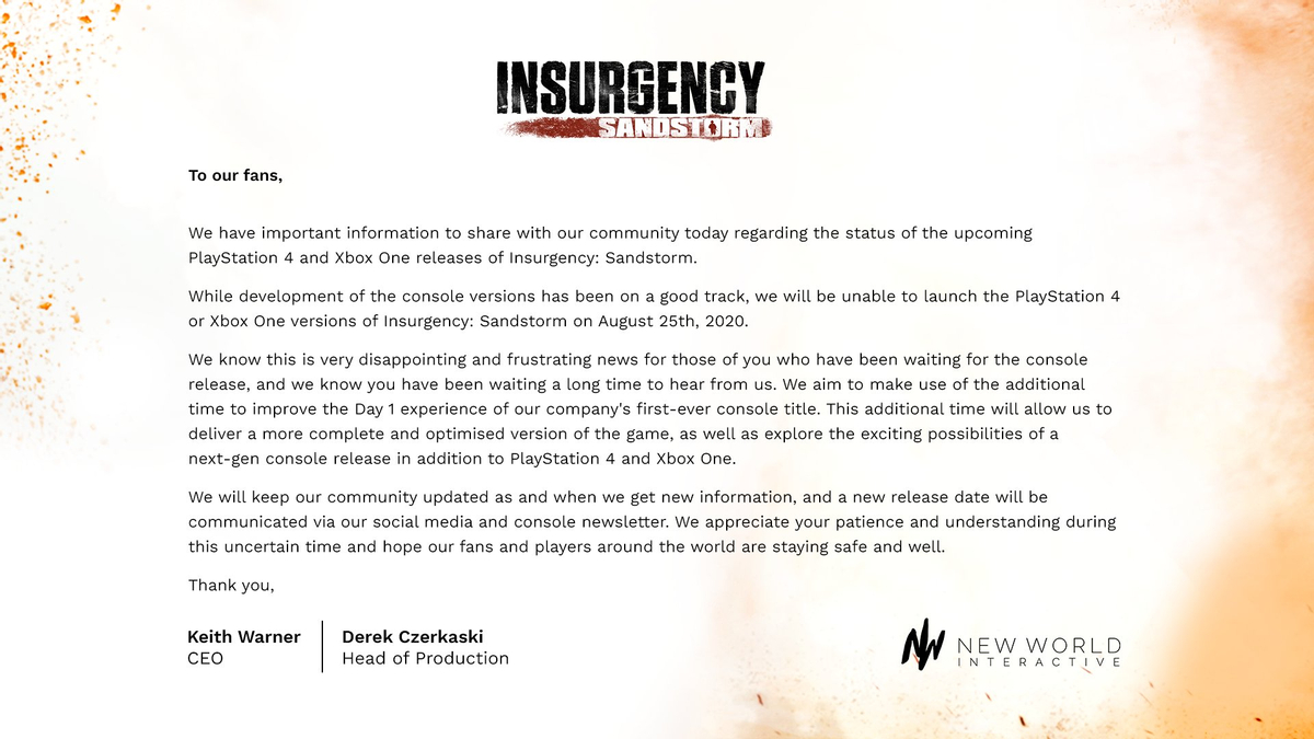 Insurgency: Sandstorm - Релиз консольной версии отложен