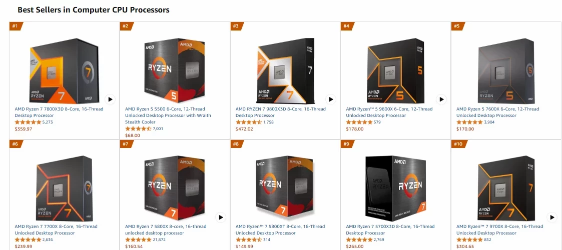 Intel, что с лицом? Вся десятка самых популярных ЦП на Amazon принадлежит AMD Intel, что с лицом? Вся десятка самых популярных ЦП на Amazon принадлежит AMD