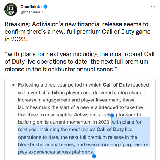 Activision: следующая премиум-игра Call of Duty выйдет в 2023 году