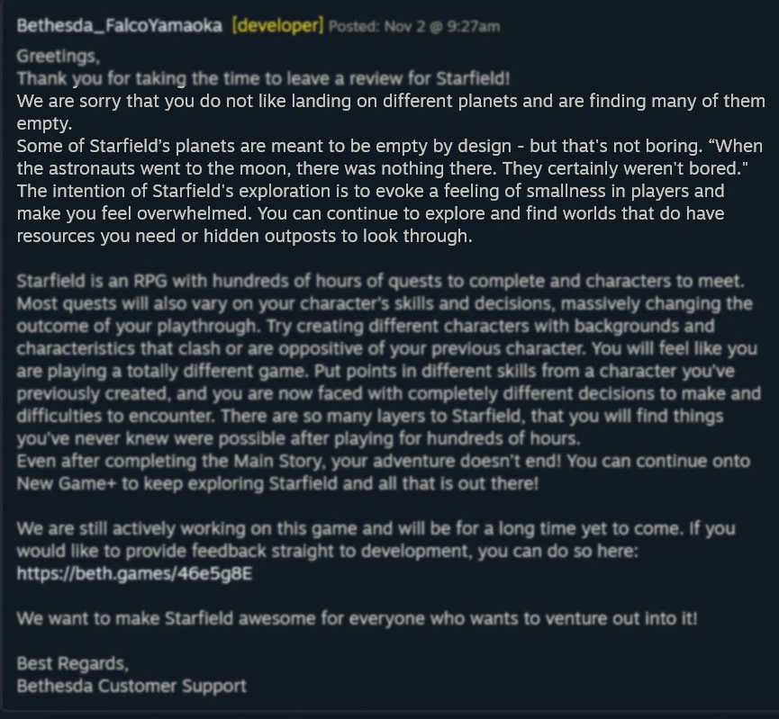 Вы не понимаете, Starfield не скучная! Так говорит поддержка Bethesda