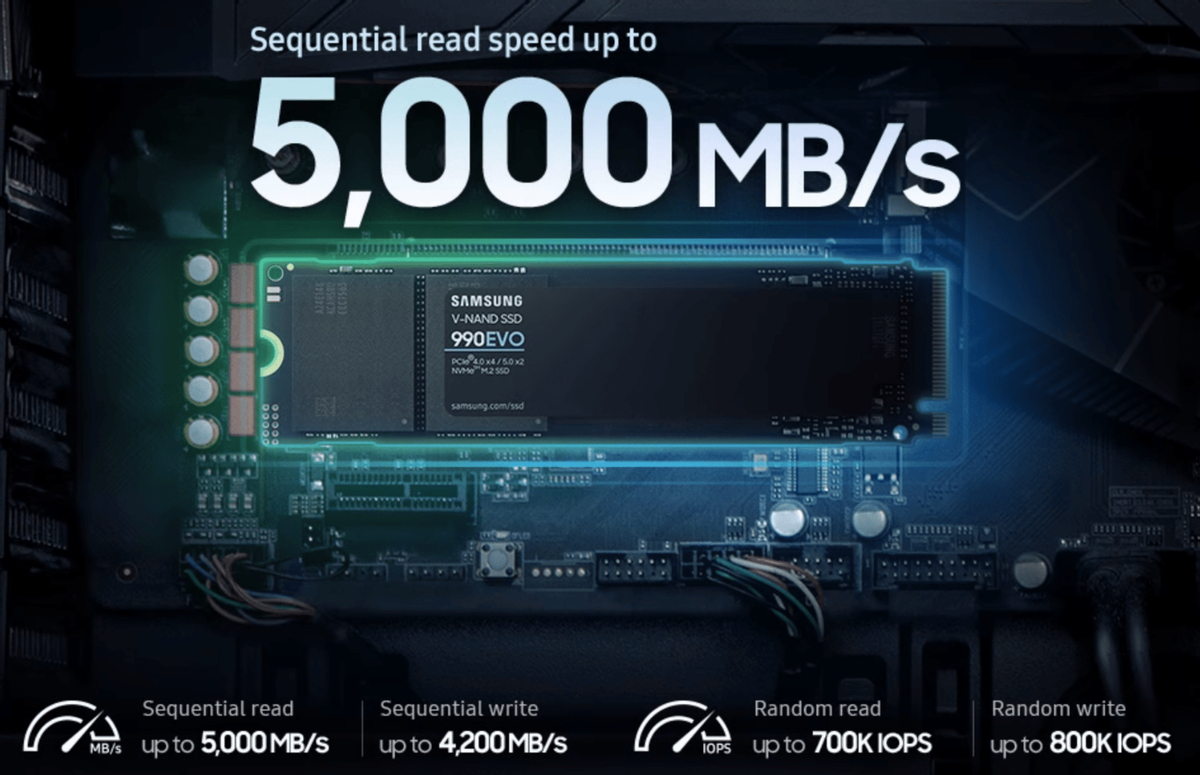 SSD Samsung 990 Evo поддерживает PCIe 4.0 x4 и PCIe 5.0 x2