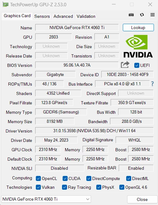 Обзор Gigabyte GeForce RTX 4060 Ti AERO OC