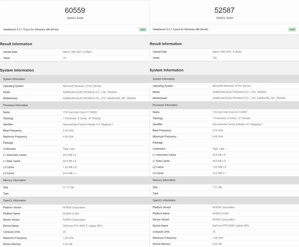 NVIDIA RTX 3050 Ti засветилась в Geekbench