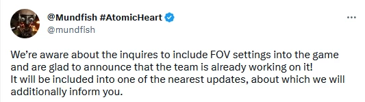 Atomic Heart скоро получит патч с настройками поля зрения (FOV)