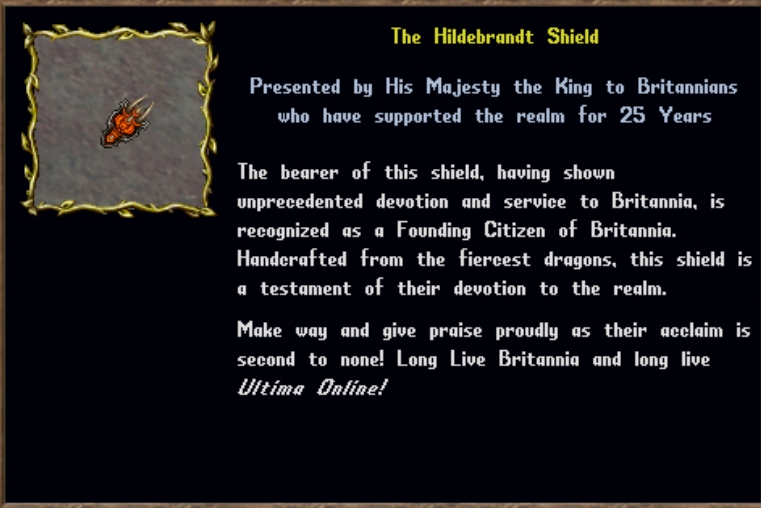 Ultima Online исполнилось 25 лет. Истиным фанатам игры подарили памятный щит