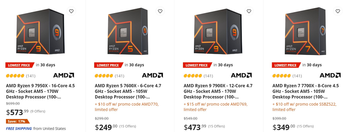 Сниженные цены на AMD Ryzen 7000 все еще с нами, хоть периоды скидок и завершились