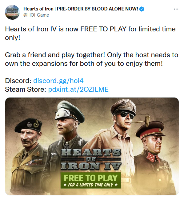 Стратегия Hearts of Iron IV стала временно бесплатной в Steam