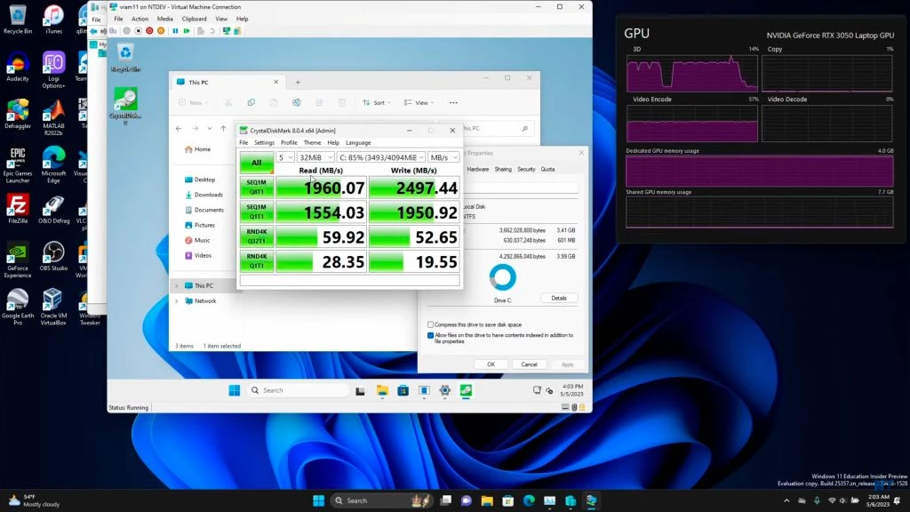 Облегченная Windows 11 работает даже из видеопамяти мобильной RTX 3050