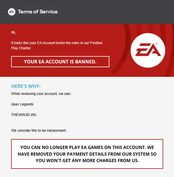 ELectronic Arts заблокировала весь аккаунт матершинника за ругань в Apex Legends ELectronic Arts заблокировала весь аккаунт матершинника за ругань в Apex Legends