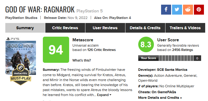 Новый трейлер God of War Ragnarok показывает замечательные оценки игровых критиков