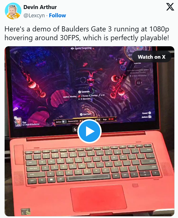 Baldur’s Gate 3 работает в 1080p при 30 кадрах на Snapdragon X Elite
