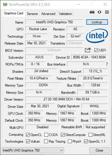 Обзор Intel Core i7-11700K ч. 2 - тестирование Intel® UHD Graphics 750, разгон, Resizable BAR