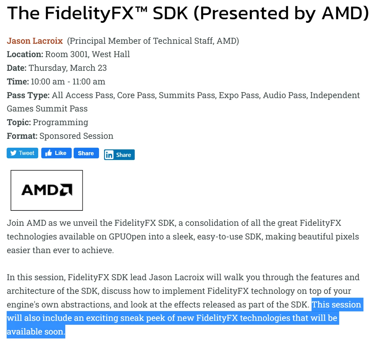 AMD расскажет о новых функциях FidelityFX на GDC 2023