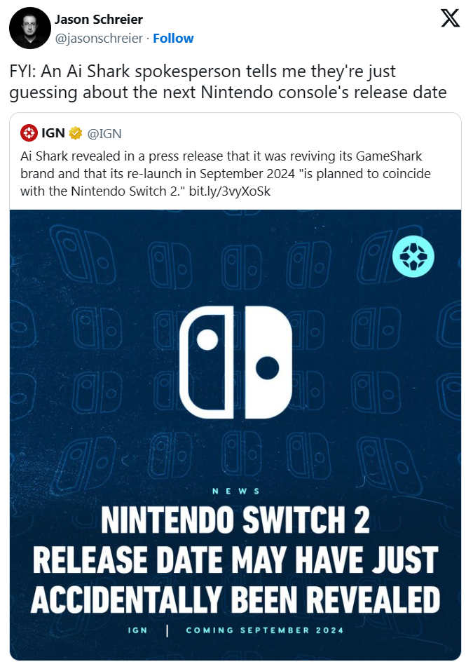 Nintendo Switch 2 может выйти в сентябре 2024 года