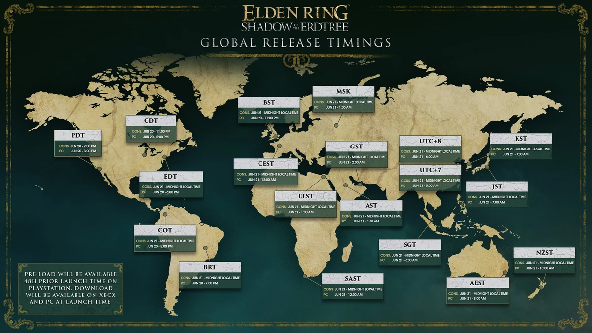 Точное время выпуска и старта предзагрузки Elden Ring: Shadow of the Erdtree Точное время выпуска и старта предзагрузки Elden Ring: Shadow of the Erdtree