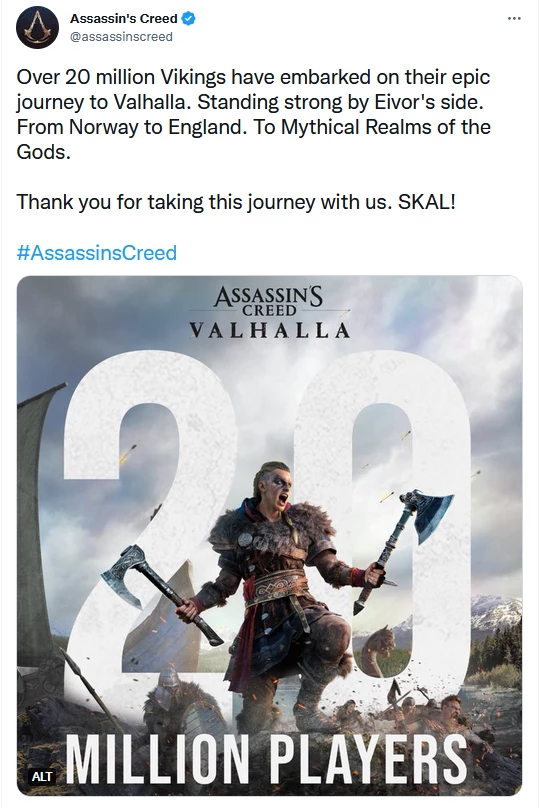 Почти за два года в Assassin's Creed Valhalla сыграло более 20 миллионов человек