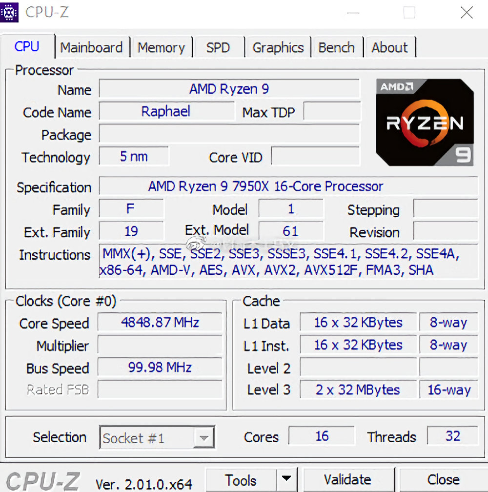 Частота буста AMD Ryzen 9 7950X достигает 5,85 ГГц