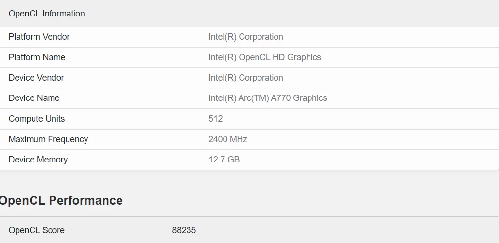 Intel Arc Alchemist A770 засветилась в Geekbench