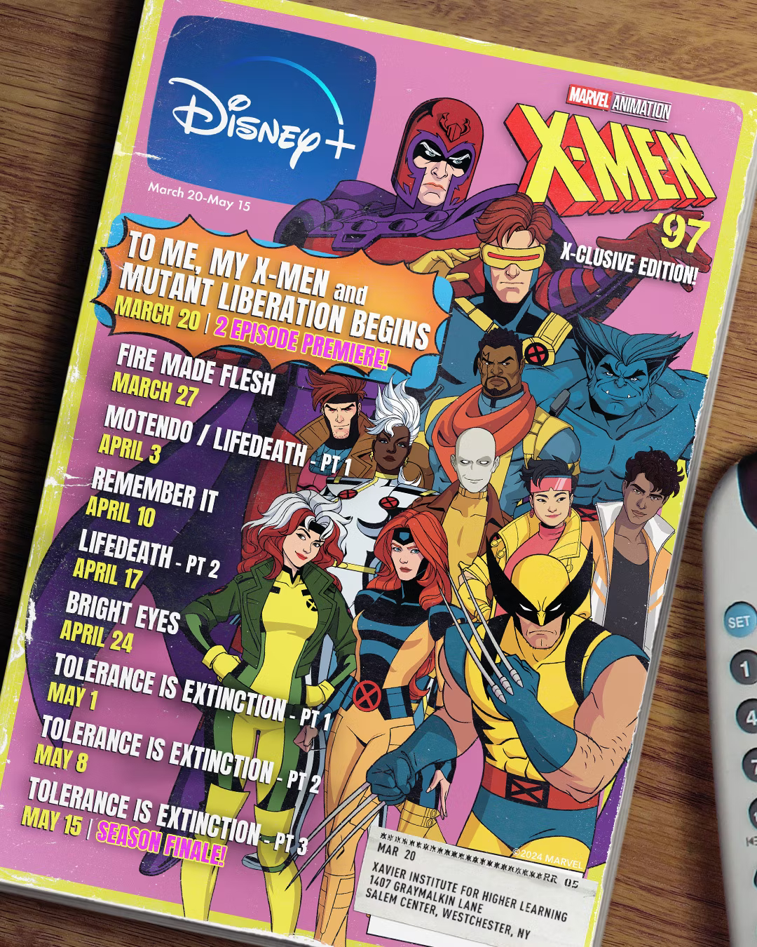 Стильный постер со списком эпизодов «Людей Икс '97»: в меню арка Lifedeath