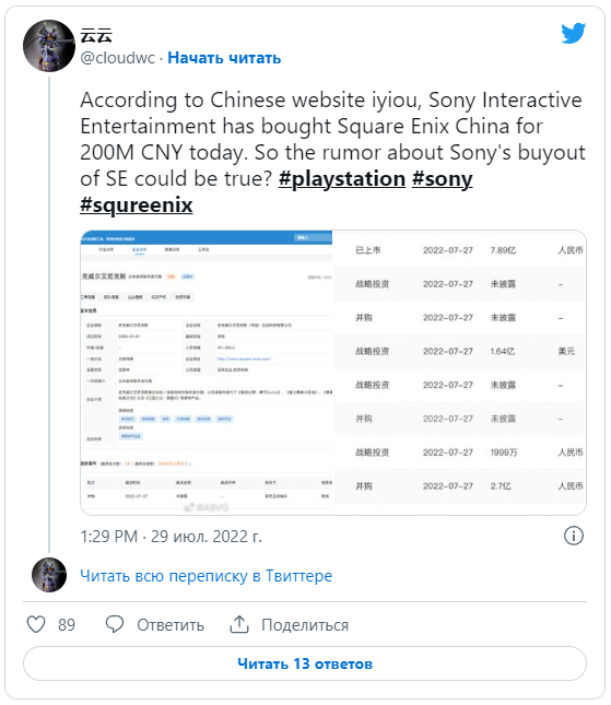 Компания Sony приобрела Square Enix