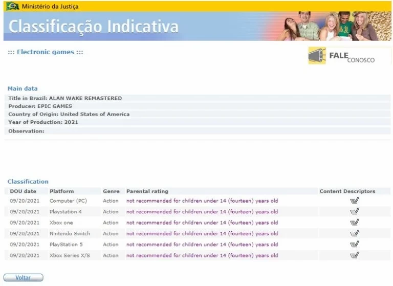 Бразильский классификационный орган дал рейтинг Alan Wake Remastered на Switch