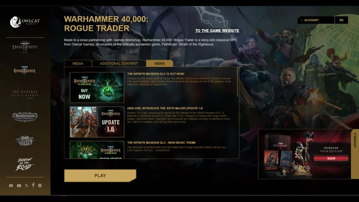 Ой! Owlcat запихнула свой лаунчер в Warhammer 40,000: Rogue Trader, чтобы выпилить его на следующий день Ой! Owlcat запихнула свой лаунчер в Warhammer 40,000: Rogue Trader, чтобы выпилить его на следующий день