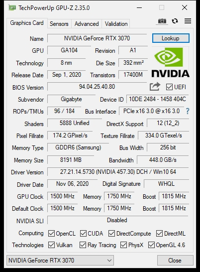 Обзор GIGABYTE GeForce RTX 3070 GAMING OC 8G - шум, температуры, игры, разгон
