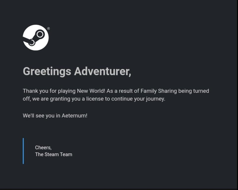 Amazon начал бесплатно раздавать копии New World тем, кто играл через Steam Family Sharing