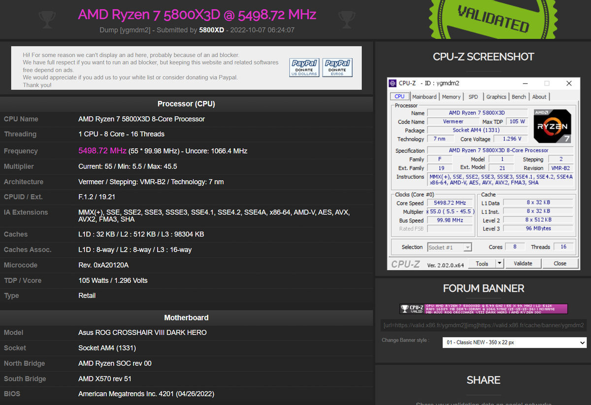 Неразгоняемый AMD Ryzen 7 5800X3D разогнали до 5,5 ГГц