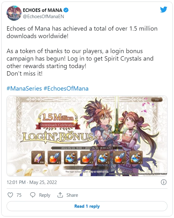 Мобильную Echoes of Mana скачали более 1,5 миллиона раз Мобильную Echoes of Mana скачали более 1,5 миллиона раз