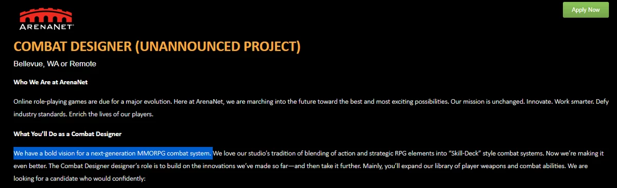 ArenaNet ищет дизайнера боевой системы для неанонсированного проекта