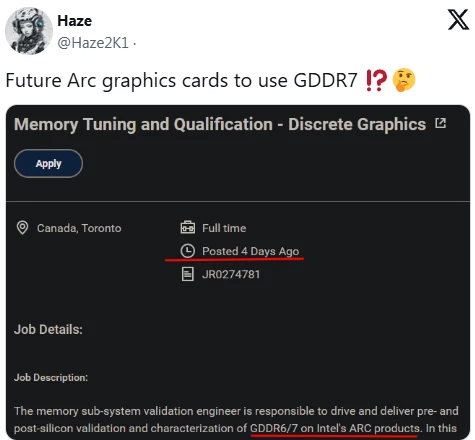 Следующие видеокарты Intel воспользуются памятью GDDR7 Следующие видеокарты Intel воспользуются памятью GDDR7