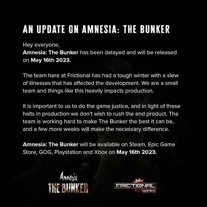 Релиз хоррора Amnesia: The Bunker перенесли на май