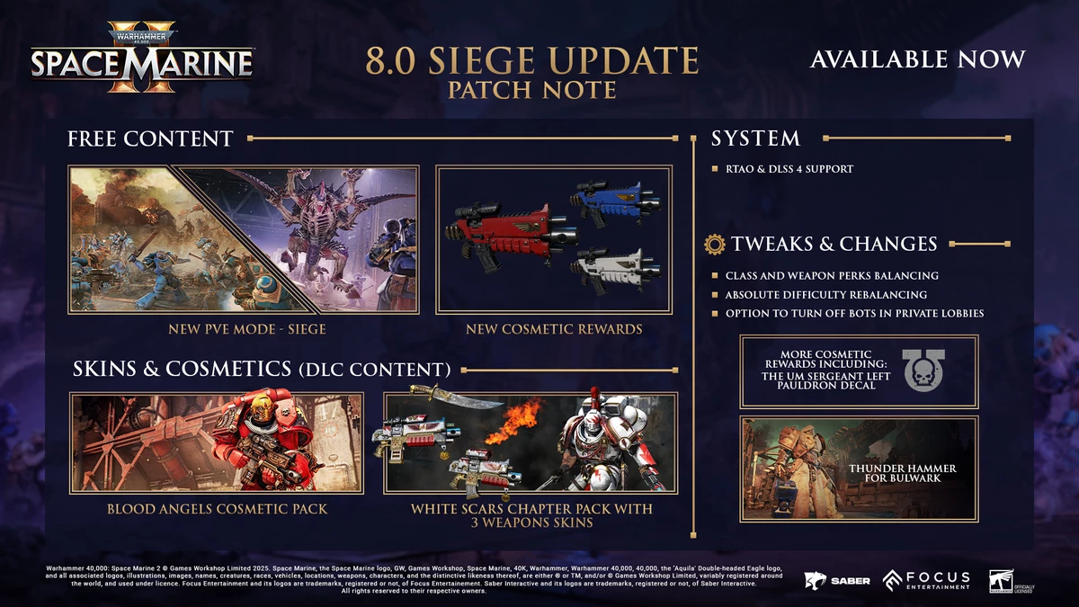 Обновление 8.0 «Осада» уже доступно всем игрокам Warhammer 40,000: Space Marine 2 Обновление 8.0 «Осада» уже доступно всем игрокам Warhammer 40,000: Space Marine 2