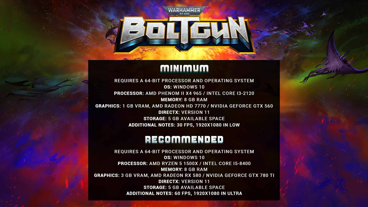 Системные требования шутера Warhammer 40,000: Boltgun