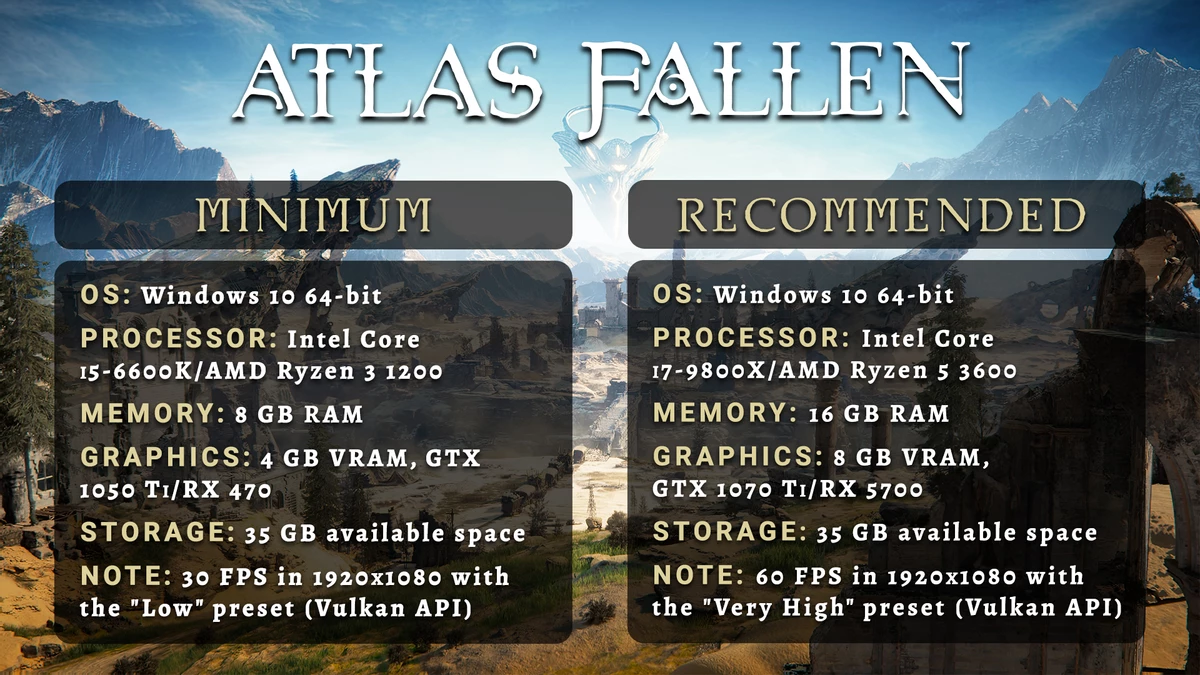 Представлены системные требования Atlas Fallen